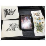 Coca-Cola tray and 5 unframed prints, local