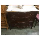 Mahogany bow front 3 drawer chest with marble