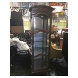 Oak claw foot curio cabinet with lights , glass
