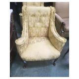2 vintage gold Chairs, gold brocade, Queen Anne