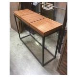 Entry table, iron legs, block wood 3. Pc top w/
