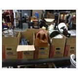 Table lot assorted kitchen items incl. pans, cups