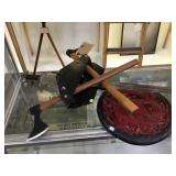 Axe and sword wall hanging display with shields