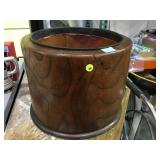 Large carved wooden copper lined pot with