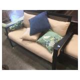 Outdoor bench with cushions, matches lot