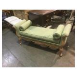 Vanity bench with bolster pillows, carved frame,