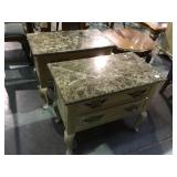 Pair of stone top 2 drawer Thomasville side