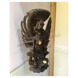 Wood carving, Oriental god on bird, 10 in H,