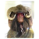 Native American Mask, real horns, horsehair, on
