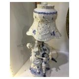 Vintage lamp, Blue / white porcelain courting
