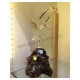 Blown crystal Eagle on a burned wood stand, ex