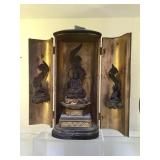 Traveling Buddhist Alter, 2 hinged doors, carved
