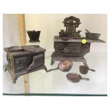 2 antique miniature cast iron stoves, Eagle,