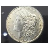 1921 Uncirculated Morgan Silver Dollar, cased