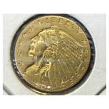 1908 GOLD INDIAN HEAD $2 1/2 coin