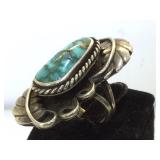 Sterling & Turquoise Native Amer. Ring, size  6.5