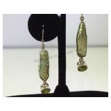Sterling,fresh water pearl& green gems earrings