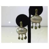 Sterling , mop & green gemstone earrings