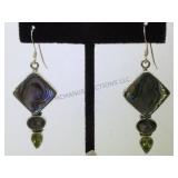 Sterling ,abolone & green gemstone earrings