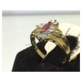 10 k gold ring w/ ruby & diamonds, size 6
