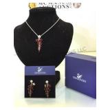 Swarovski red crystal necklace & earring set,