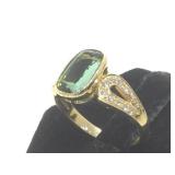 14 k gold ring w/ green tourmaline & diamonds, w