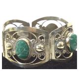 Sterling  Southwest style bracelet/ green gems