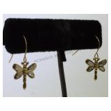 A pair of 10k gold dragonfly earrings