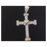 Heavy sterling cross w/ clear gemstones