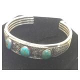 Heavy sterling & turquoise Native American cuff