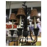Hanging lamp fixture, pineapples, wicker shades,