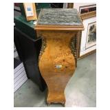 Burled  wood plant stand pedestal with marble
