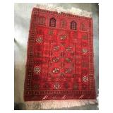 Hand tied Bokhara oriental rug, 32 x 42, red