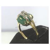 10k gold ring w/ green & clear gemstones, size