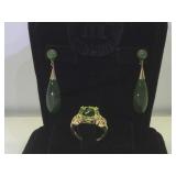14k gold & lavendar jade ring &jade earrings,