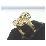 14 k gold ring w/ blue & clear gemstones, size