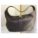Coach dark brown leather wide strap shoulder bag,