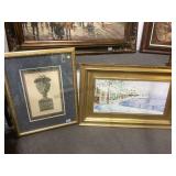 4x matted hand colored engraving and framed