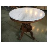 Victorian marble top table, walnut, oval, ca