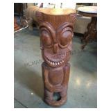 Tiki carved wood statue, 39 in H. ,inset teeth