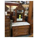 Victorian walnut mirrored dresser, race track