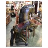 Carved wood rearing horse, approx 5 ft H, on