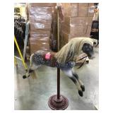 Wood carousel style horse on iron and brass
