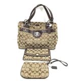 Coach Brown Signature Tri top bag w/ matching