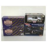 Die cast Model cars in boxes.