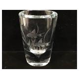 Strömbergshyttan Etched Fish Glass Vase 4.5in H