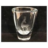 Strömbergshyttan Etched Gazelle Glass Vase 4.5in