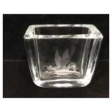 Strömbergshyttan Etched Swan Glass Vase 3in. H