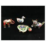 Four (4) Miniature Cloisonné animals. Turtle is