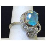 Sterling Silver ring with Blue and Clear Stones -